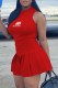 Red Fashion Casual Print Letter O Neck Sleeveless Two Pieces