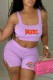 Light Purple Fashion Street Print Bandage U Neck Sleeveless Two Pieces