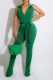 Green Casual Solid Patchwork Turndown Collar Boot Cut Jumpsuits