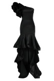 Purple Fashion Sexy Solid Patchwork Backless One Shoulder Evening Dress