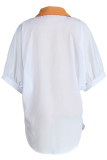 White Fashion Casual Solid Patchwork Turndown Collar Tops
