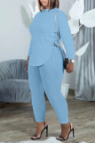 Light Blue Casual Solid Bandage Patchwork Slit O Neck Long Sleeve Two Pieces
