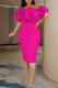 Rose Red Fashion Sexy Solid Patchwork Backless Off the Shoulder Evening Dress
