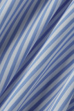 Pink Fashion Casual Striped Print Patchwork Turndown Collar Short Sleeve Dress