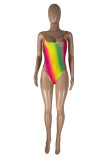 Rose Red Fashion Sexy Print Backless Swimwears (Without Paddings)