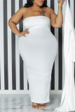 White Fashion Casual Solid Basic Strapless Dress Plus Size Two Pieces