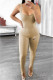 Khaki Fashion Street Print Backless U Neck Jumpsuits