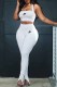 White Fashion Street Print Patchwork Halter Sleeveless Two Pieces