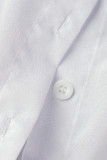 White Fashion Casual Solid Patchwork Turndown Collar Tops