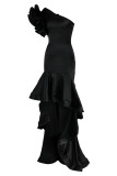 Purple Fashion Sexy Solid Patchwork Backless One Shoulder Evening Dress