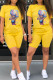 Yellow Fashion Casual Print Split Joint O Neck Short Sleeve Two Pieces