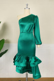 Green Fashion Sexy Solid Backless Oblique Collar Evening Dress Dresses