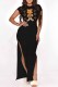 Black Fashion Elegant Print Hollowed Out Slit O Neck One Step Skirt Dresses
