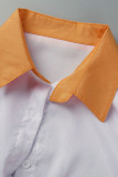White Fashion Casual Solid Patchwork Turndown Collar Tops