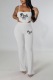 White Casual Print Letter Spaghetti Strap Sleeveless Two Pieces