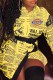 Yellow Fashion Street Print Letter Turndown Collar Shirt Dress Dresses