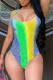 Green Yellow Fashion Sexy Print Backless Swimwears (Without Paddings)