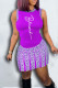Purple Casual Print Patchwork Fold O Neck Sleeveless Two Pieces