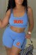 Blue Fashion Street Print Bandage U Neck Sleeveless Two Pieces