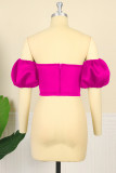 Rose Red Fashion Sexy Solid Patchwork Backless Off the Shoulder Tops