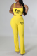Yellow Casual Print Letter Spaghetti Strap Sleeveless Two Pieces