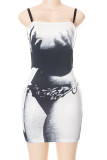 Grey Fashion Sexy Print Backless Spaghetti Strap Sleeveless Dress Dresses