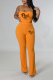 Orange Casual Print Letter Spaghetti Strap Sleeveless Two Pieces