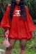 Red Fashion Elegant Print Letter Off the Shoulder Lantern Skirt Dresses