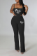 Black Casual Print Letter Spaghetti Strap Sleeveless Two Pieces