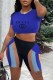 Blue Fashion Casual Print Patchwork Letter O Neck Short Sleeve Two Pieces