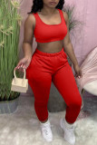 Red Casual Sportswear Solid Patchwork U Neck Two Pieces