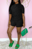 Pink Casual Solid Patchwork O Neck Short Sleeve Two Pieces