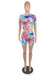 Rose Red Casual Print Patchwork O Neck Short Sleeve Two Pieces