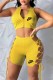 Yellow Fashion Sexy Print Bandage Zipper Collar Sleeveless Two Pieces