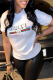 White Fashion Street Print Patchwork O Neck T-Shirts