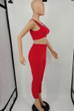 Red Casual Sportswear Solid Patchwork U Neck Two Pieces