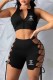 Black Fashion Sexy Print Bandage Zipper Collar Sleeveless Two Pieces