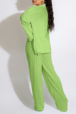 Green Yellow Sexy Solid Patchwork Fold Long Sleeve Three Pieces