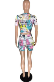 Rose Red Casual Print Patchwork O Neck Short Sleeve Two Pieces