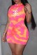 Red Fashion Sexy Tie Dye Letter O Neck One Step Skirt Dresses