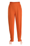 Grey Fashion Casual Solid Basic Regular High Waist Trousers