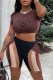 Dark Brown Fashion Casual Print Patchwork Letter O Neck Short Sleeve Two Pieces