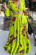 Yellow Sexy Print Bandage Patchwork V Neck Long Sleeve Two Pieces
