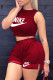 Burgundy Fashion Casual Print Patchwork O Neck Sleeveless Two Pieces