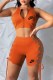 Orange Fashion Sexy Print Bandage Zipper Collar Sleeveless Two Pieces