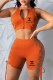 Orange Fashion Sexy Print Bandage Zipper Collar Sleeveless Two Pieces