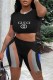 Black Fashion Casual Print Patchwork Letter O Neck Short Sleeve Two Pieces