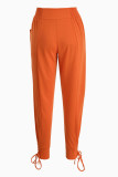 Grey Fashion Casual Solid Basic Regular High Waist Trousers