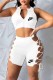 White Fashion Sexy Print Bandage Zipper Collar Sleeveless Two Pieces