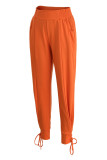 Grey Fashion Casual Solid Basic Regular High Waist Trousers
